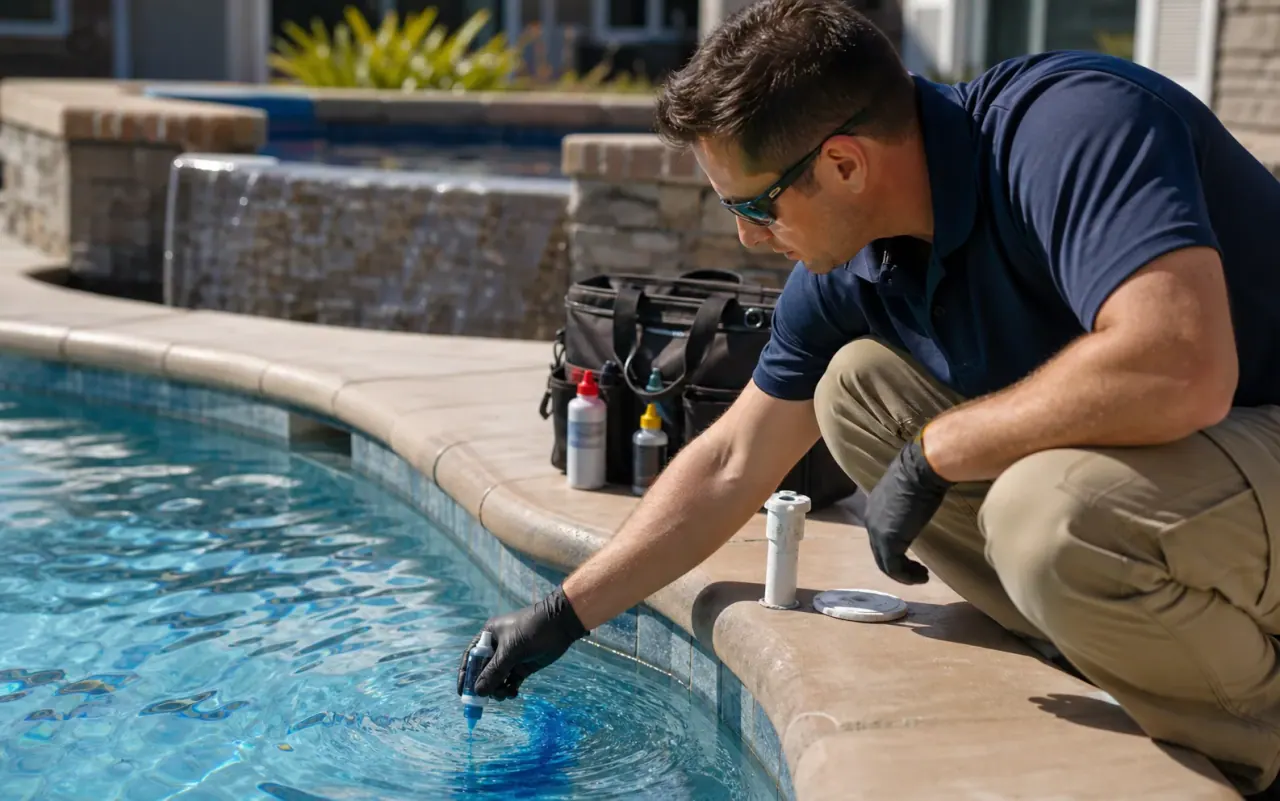 Illustration of pool leak detection using dye testing