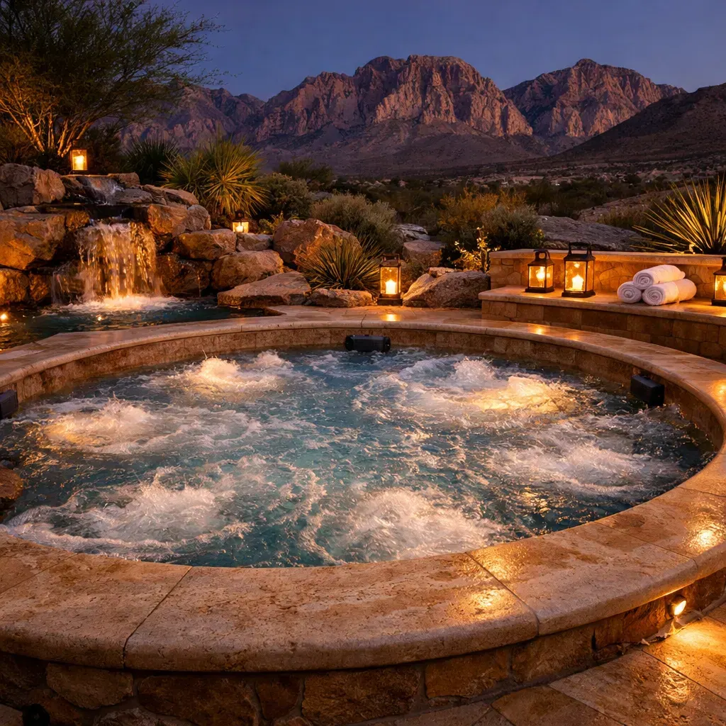 Outdoor spa beside a residential swimming pool